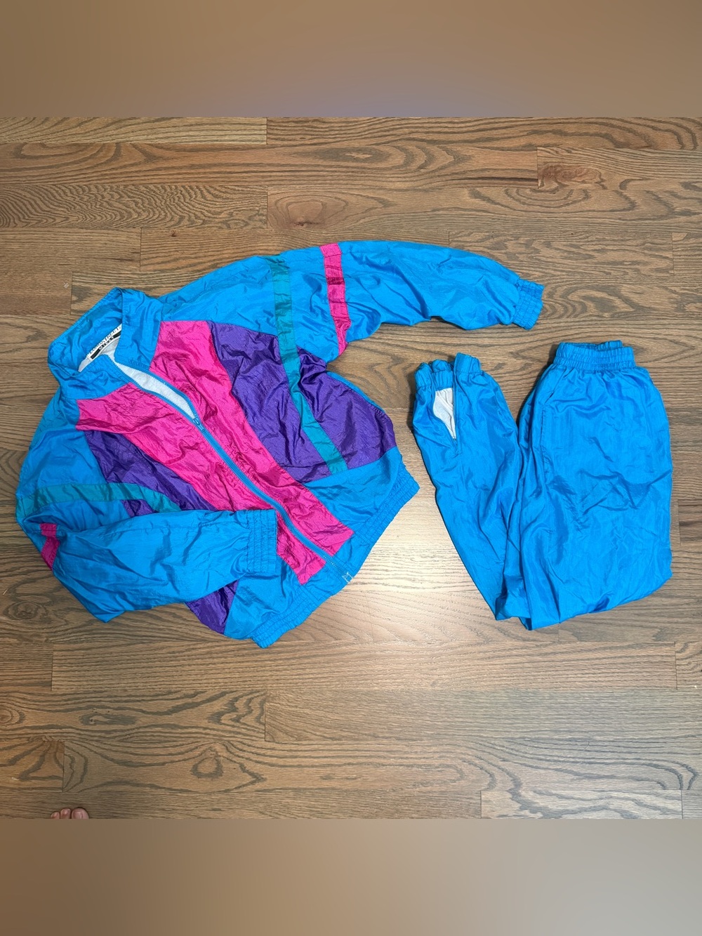 VTG 80s 90s Windbreaker Zip Jacket Pant Set Women S Multicolor High Rise Retro